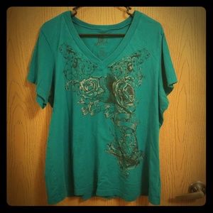 LA Ink Teal Roses and Vines Tee
